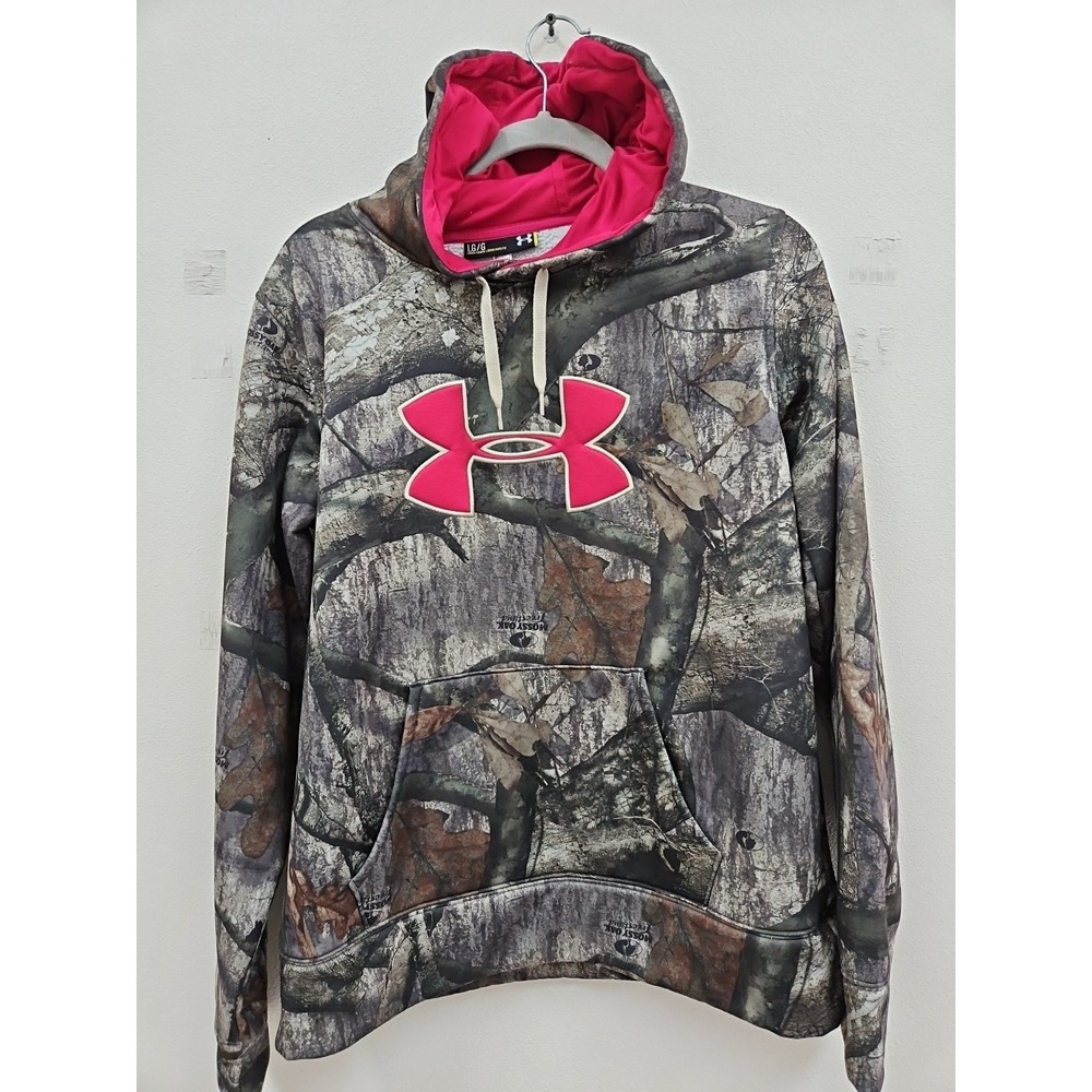 Under Armour women's camo hoodie pink detail Large Cute Warm Comfortable